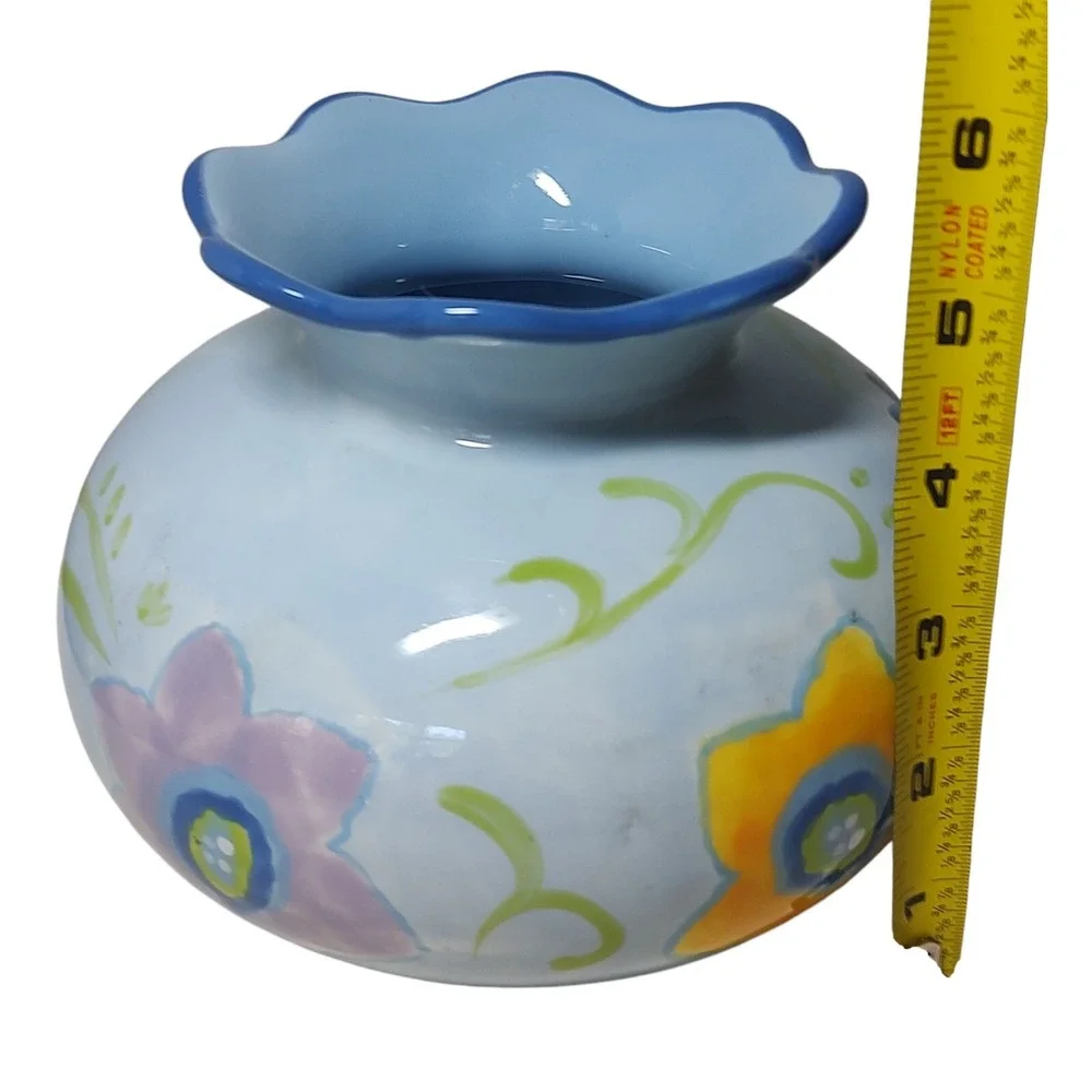 Vintage Kimberly Hodges Hallmark Vase Hand Painted Blue Floral Scalloped‎ Edge
